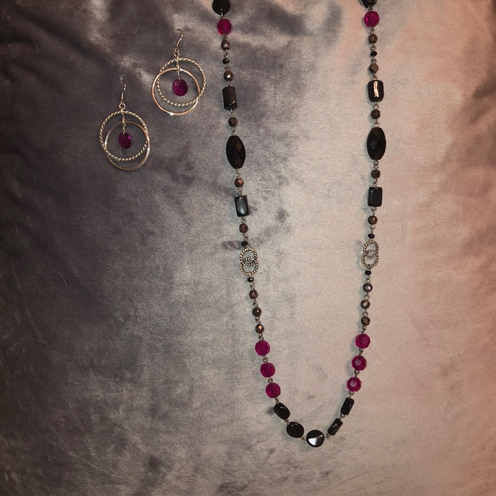 Lia Sophia Raspberry, Black & Silver Jewelry Set